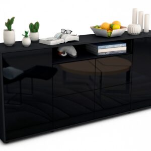 Sideboard Ephenia | Korpus Anthrazit | Front in Hochglanz Schwarz | 180x79x35cm (BxHxT)