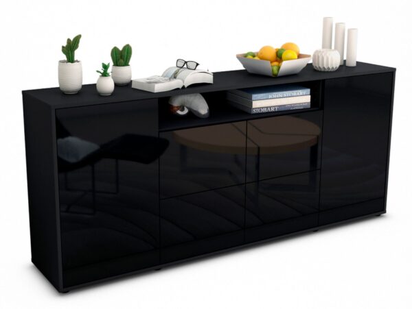 Sideboard Ephenia | Korpus Anthrazit | Front in Hochglanz Schwarz | 180x79x35cm (BxHxT)