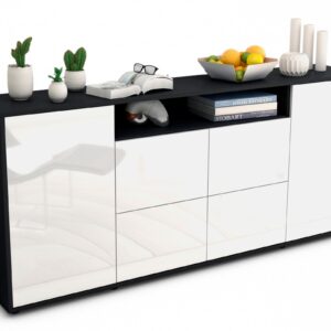 Sideboard Ephenia | Korpus Anthrazit | Front in Hochglanz Weiß | 180x79x35cm (BxHxT)