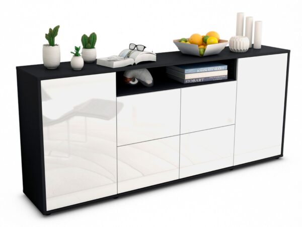 Sideboard Ephenia | Korpus Anthrazit | Front in Hochglanz Weiß | 180x79x35cm (BxHxT)