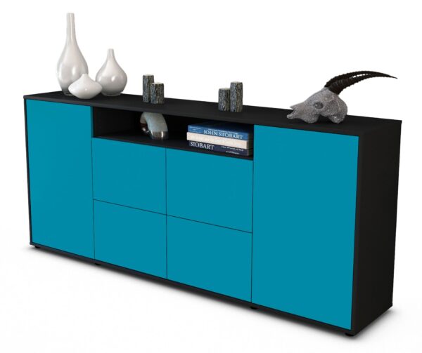 Sideboard Ephenia | Korpus Anthrazit | Front in Türkis | 180x79x35cm (BxHxT)