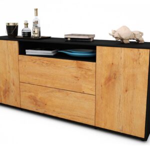 Sideboard Erina | Korpus Anthrazit | Front in Eiche Holz Optik | 180x79x35cm (BxHxT)