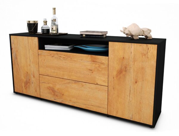 Sideboard Erina | Korpus Anthrazit | Front in Eiche Holz Optik | 180x79x35cm (BxHxT)