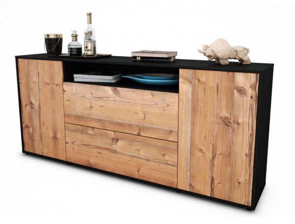 Sideboard Erina | Korpus Anthrazit | Front in Pinie Holz Optik | 180x79x35cm (BxHxT)