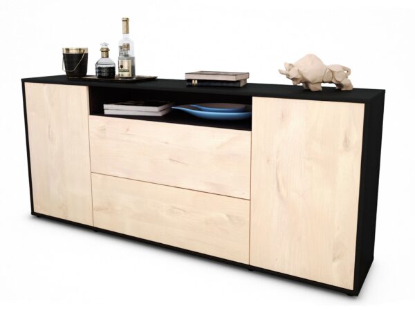 Sideboard Erina | Korpus Anthrazit | Front in Zeder Holz Optik | 180x79x35cm (BxHxT)