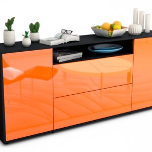 Sideboard Erina | Korpus Anthrazit | Front in Hochglanz Orange | 180x79x35cm (BxHxT)