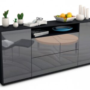 Sideboard Erina | Korpus Anthrazit | Front in Hochglanz Grau | 180x79x35cm (BxHxT)