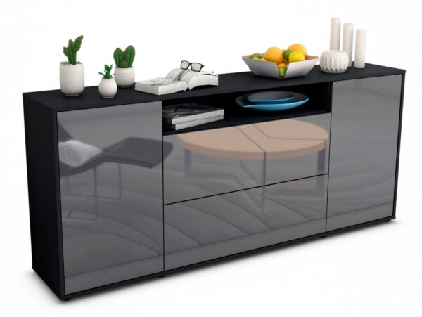 Sideboard Erina | Korpus Anthrazit | Front in Hochglanz Grau | 180x79x35cm (BxHxT)
