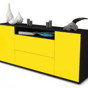 Sideboard Erina | Korpus Anthrazit | Front in Gelb | 180x79x35cm (BxHxT)
