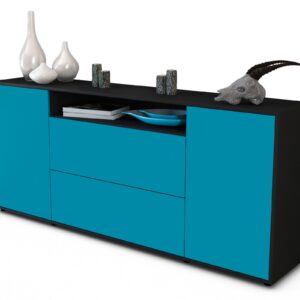 Sideboard Erina | Korpus Anthrazit | Front in Türkis | 180x79x35cm (BxHxT)