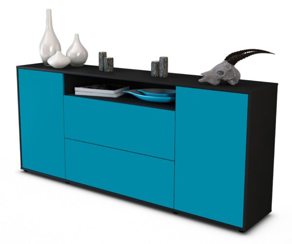 Sideboard Erina | Korpus Anthrazit | Front in Türkis | 180x79x35cm (BxHxT)