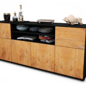 Sideboard Ermelina | Korpus Anthrazit | Front in Eiche Holz Optik | 180x79x35cm (BxHxT)