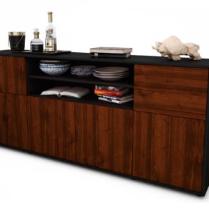 Sideboard Ermelina | Korpus Anthrazit | Front in Walnuss Holz Optik | 180x79x35cm (BxHxT)