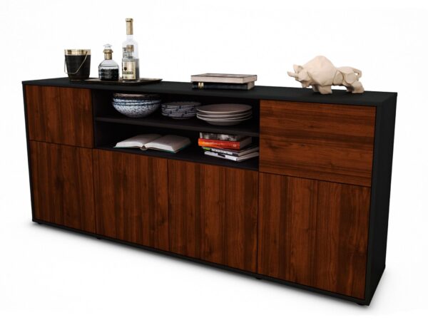 Sideboard Ermelina | Korpus Anthrazit | Front in Walnuss Holz Optik | 180x79x35cm (BxHxT)
