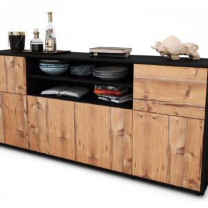 Sideboard Ermelina | Korpus Anthrazit | Front in Pinie Holz Optik | 180x79x35cm (BxHxT)