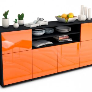 Sideboard Ermelina | Korpus Anthrazit | Front in Hochglanz Orange | 180x79x35cm (BxHxT)