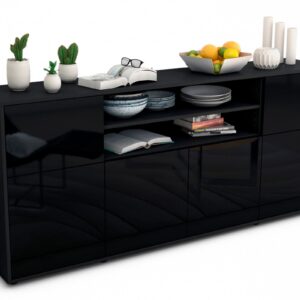 Sideboard Ermelina | Korpus Anthrazit | Front in Hochglanz Schwarz | 180x79x35cm (BxHxT)