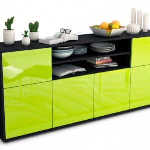 Sideboard Ermelina | Korpus Anthrazit | Front in Hochglanz Grün | 180x79x35cm (BxHxT)