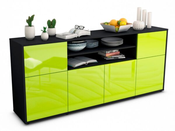 Sideboard Ermelina | Korpus Anthrazit | Front in Hochglanz Grün | 180x79x35cm (BxHxT)