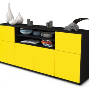 Sideboard Ermelina | Korpus Anthrazit | Front in Gelb | 180x79x35cm (BxHxT)