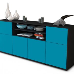 Sideboard Ermelina | Korpus Anthrazit | Front in Türkis | 180x79x35cm (BxHxT)
