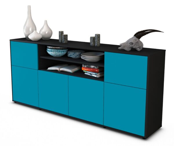 Sideboard Ermelina | Korpus Anthrazit | Front in Türkis | 180x79x35cm (BxHxT)