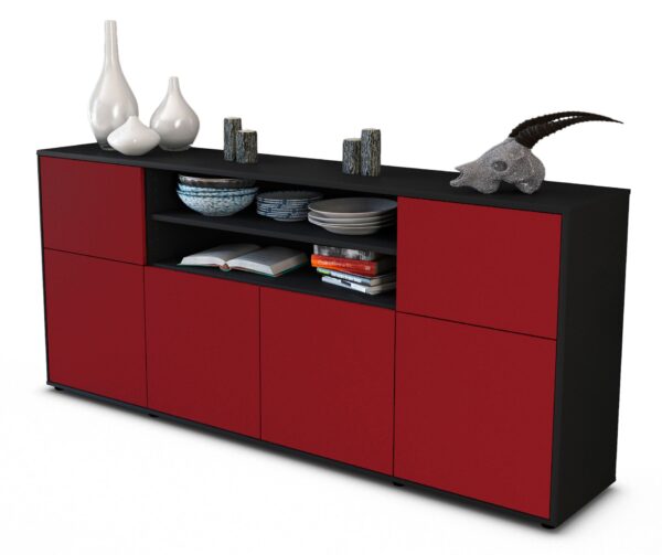Sideboard Ermelina | Korpus Anthrazit | Front in Bordeaux | 180x79x35cm (BxHxT)