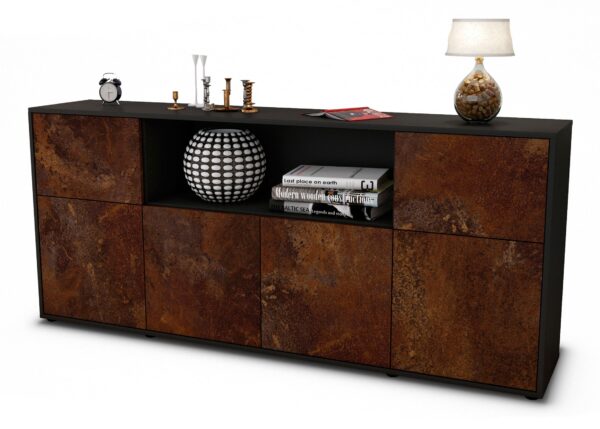Sideboard Ermentrude | Korpus Anthrazit | Front in Rost Optik | 180x79x35cm (BxHxT)