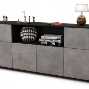 Sideboard Ermentrude | Korpus Anthrazit | Front in Beton Optik | 180x79x35cm (BxHxT)