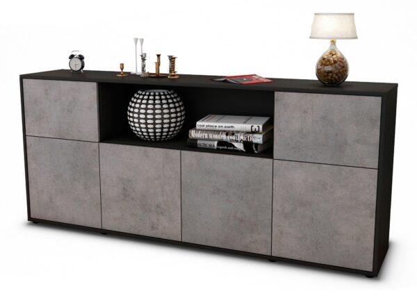 Sideboard Ermentrude | Korpus Anthrazit | Front in Beton Optik | 180x79x35cm (BxHxT)