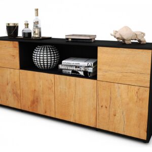 Sideboard Ermentrude | Korpus Anthrazit | Front in Eiche Holz Optik | 180x79x35cm (BxHxT)