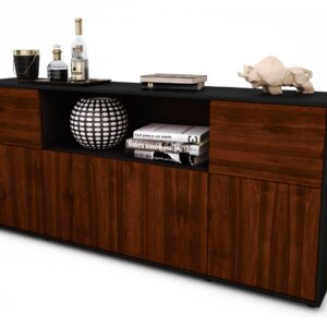 Sideboard Ermentrude | Korpus Anthrazit | Front in Walnuss Holz Optik | 180x79x35cm (BxHxT)