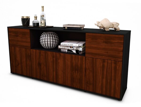 Sideboard Ermentrude | Korpus Anthrazit | Front in Walnuss Holz Optik | 180x79x35cm (BxHxT)