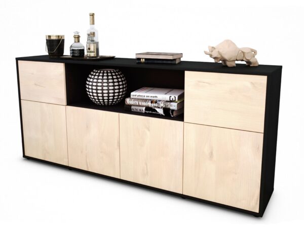 Sideboard Ermentrude | Korpus Anthrazit | Front in Zeder Holz Optik | 180x79x35cm (BxHxT)