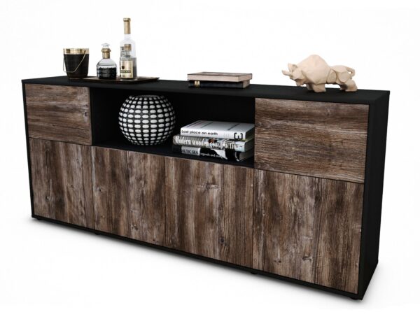 Sideboard Ermentrude | Korpus Anthrazit | Front in Treibholz Holz Optik | 180x79x35cm (BxHxT)