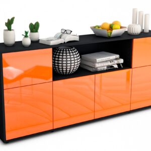 Sideboard Ermentrude | Korpus Anthrazit | Front in Hochglanz Orange | 180x79x35cm (BxHxT)
