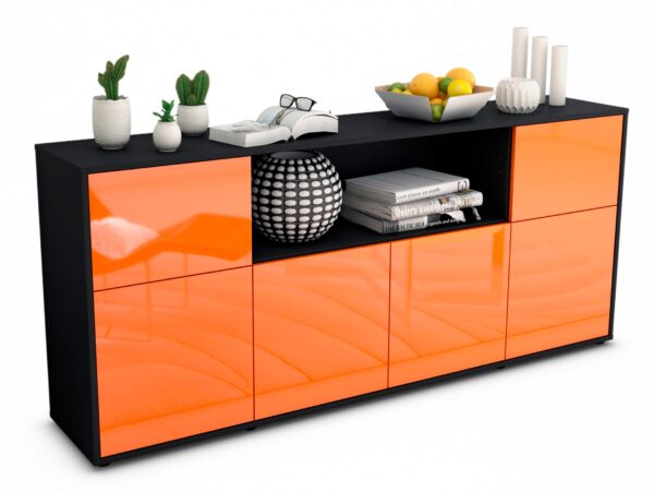 Sideboard Ermentrude | Korpus Anthrazit | Front in Hochglanz Orange | 180x79x35cm (BxHxT)