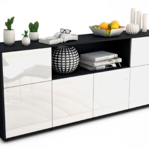 Sideboard Ermentrude | Korpus Anthrazit | Front in Hochglanz Weiß | 180x79x35cm (BxHxT)