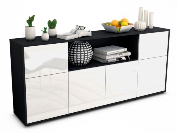 Sideboard Ermentrude | Korpus Anthrazit | Front in Hochglanz Weiß | 180x79x35cm (BxHxT)