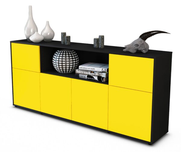 Sideboard Ermentrude | Korpus Anthrazit | Front in Gelb | 180x79x35cm (BxHxT)