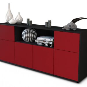 Sideboard Ermentrude | Korpus Anthrazit | Front in Bordeaux | 180x79x35cm (BxHxT)