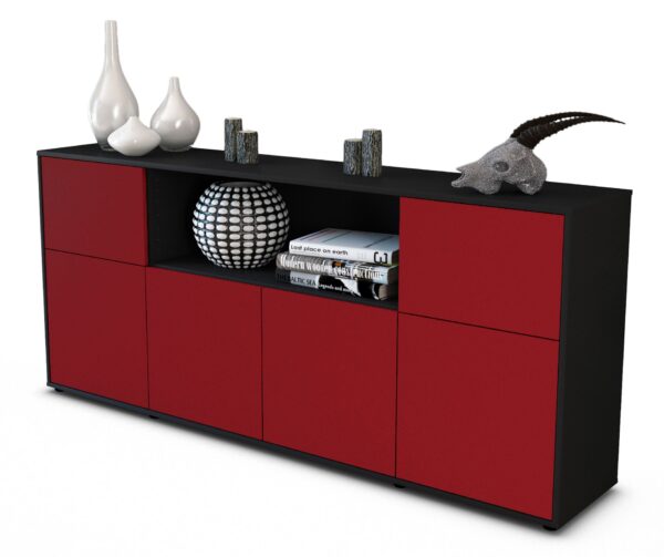 Sideboard Ermentrude | Korpus Anthrazit | Front in Bordeaux | 180x79x35cm (BxHxT)