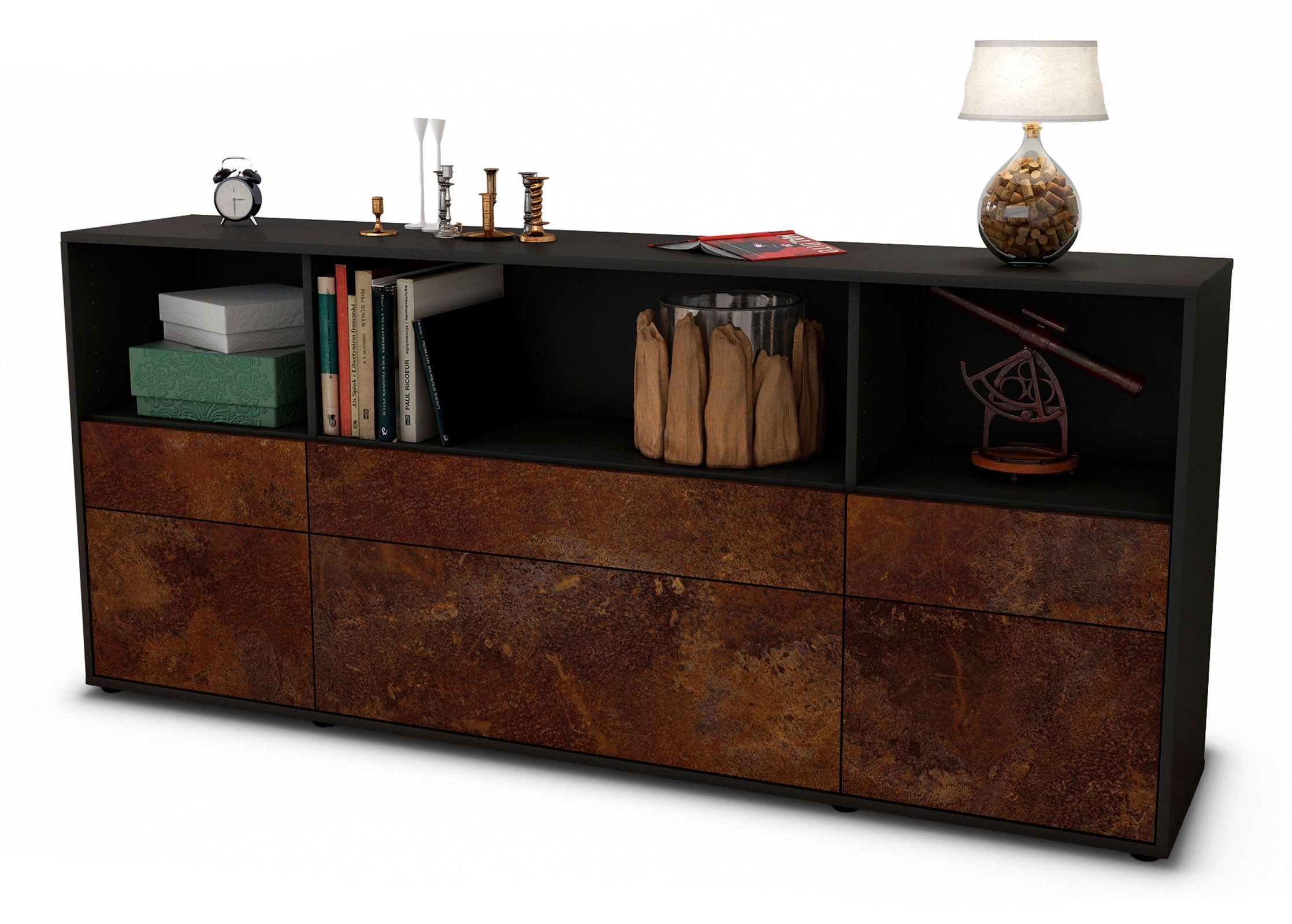 Sideboard Estella | Korpus Anthrazit | Front in Rost Optik | 180x79x35cm (BxHxT) 1 Sideboard Estella | Korpus Anthrazit | Front in Rost Optik | 180x79x35cm (BxHxT)