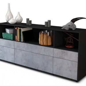 Sideboard Estella | Korpus Anthrazit | Front in Beton Optik | 180x79x35cm (BxHxT)