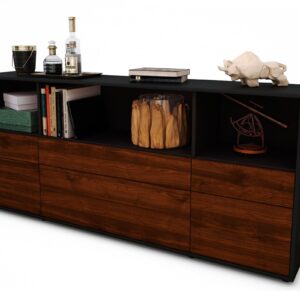 Sideboard Estella | Korpus Anthrazit | Front in Walnuss Holz Optik | 180x79x35cm (BxHxT)