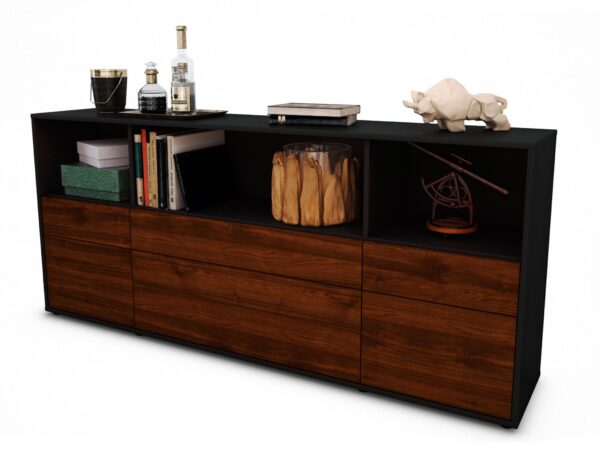 Sideboard Estella | Korpus Anthrazit | Front in Walnuss Holz Optik | 180x79x35cm (BxHxT)