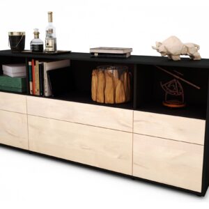 Sideboard Estella | Korpus Anthrazit | Front in Zeder Holz Optik | 180x79x35cm (BxHxT)