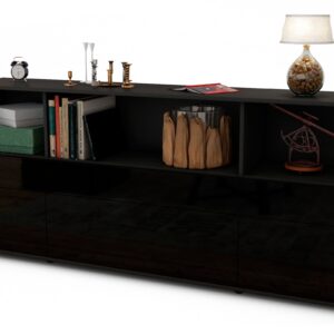 Sideboard Estella | Korpus Anthrazit | Front in Hochglanz Schwarz | 180x79x35cm (BxHxT)