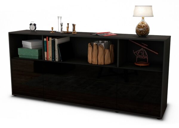 Sideboard Estella | Korpus Anthrazit | Front in Hochglanz Schwarz | 180x79x35cm (BxHxT)