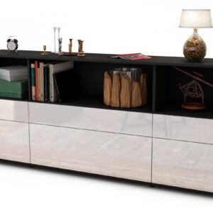 Sideboard Estella | Korpus Anthrazit | Front in Hochglanz Weiß | 180x79x35cm (BxHxT)
